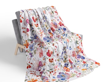 Floral Fleece Sherpa Blanket – Cozy Wildflower Throw, Cottagecore Home Decor