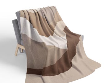 Neutrale golvende fleece sherpadeken met abstracte kunst | Gezellige deken in aardetinten