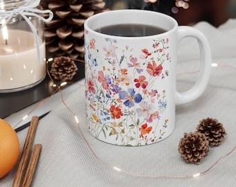 Wildflower Floral Ceramic Coffee Mug, Cottagecore Flower Tea Cup, Nature Lover Gift, Spring Mug