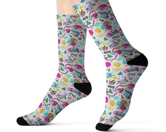 Colorful Confetti Pattern Socks | Sublimation Printed Socks | Retro Doodle Crew