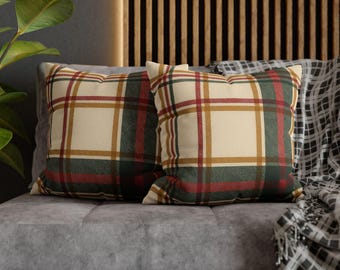 Plaid Pillowcase | Beige Green Tartan Throw Pillow Cover