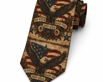 Stropdas patriottische adelaar, motief Amerikaanse vlag VS, satijnen stropdas vintage stijl