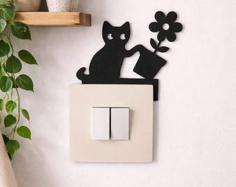 3D Light Switch Decoration – Cat Knocking Over a Plant – 3D Printed Wall Decor – Cat Pushing a Plant – Original Wall Decor