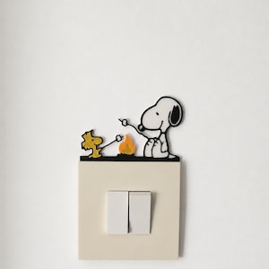 Snoopy & Woodstock Ljusströmbrytare Dekoration – 3D-utskriven – Väggströmbrytare Skydd – Barnrumsinredning – Originalpresent – Camping