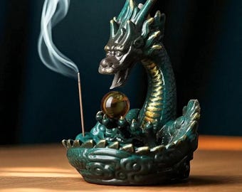 Dragon Backflow Incense Holder, Ceramic Waterfall Burner, Zen Decor