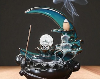 Ceramic Moon Lotus Backflow Incense Holder | Zen Waterfall Burner