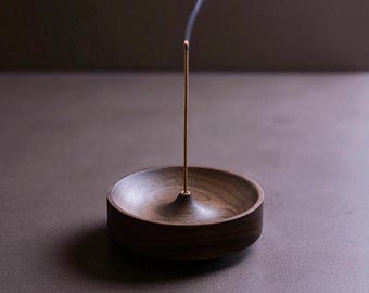Handmade Black Walnut Wood Incense Holder - Round Meditation Decor