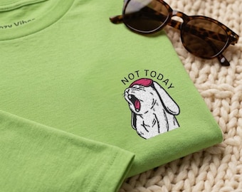 Camiseta bordada "Sleepy Bunny Not Today", unisex, de algodón grueso, divertida camiseta de conejito.