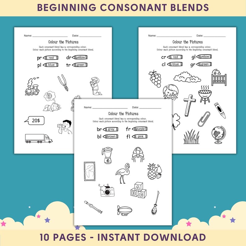 Consonant Blends L-blends R-blend Digraph Phonics Reading Sight Words ...