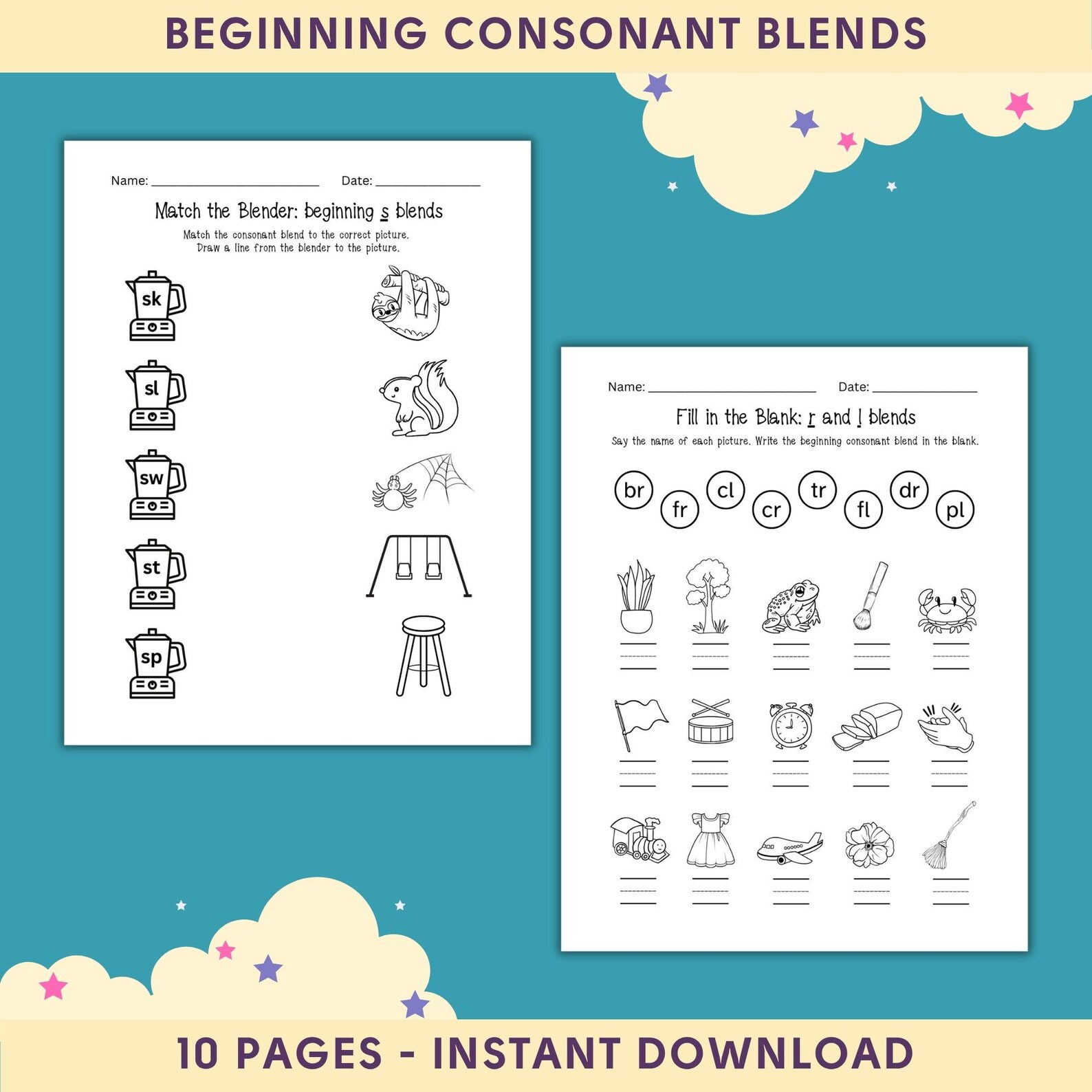 Consonant Blends L-blends R-blend Digraph Phonics Reading Sight Words ...