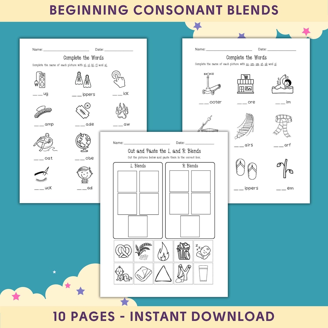 Consonant Blends L-blends R-blend Digraph Phonics Reading Sight Words ...