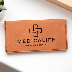 Custom Logo Checkbook Cover, Personalized Leather Checkbook Holder with Business Logo Engraving, Corporate Gift, Business Checkbook Wallet