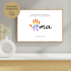 Grandma&#39;s Handprint Template | Digital Download Gift | DIY Children&#39;s Handprint Print | Gift from Grandchildren | A4 PDF to Print