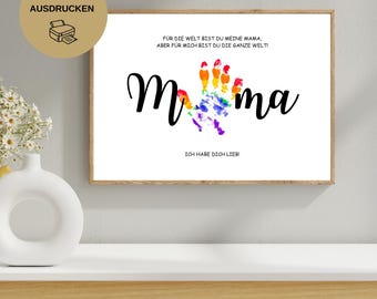 Handafdruk sjabloon voor mama | Digitaal downloadcadeau | DIY kinderhandafdruk | Cadeau van kinderen | A4 PDF om af te drukken