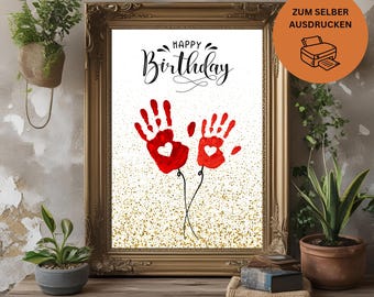 Cartão de aniversário DIY para imprimir – modelo de impressão de mão para crianças – presente criativo de artesanato para aniversários – PDF personalizável