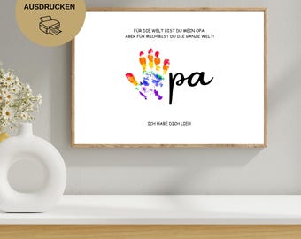 Modelo de impressão da mão do avô | Presente para download digital | Impressão de impressão da mão infantil faça você mesmo | Presente dos netos | PDF A4 para impressão