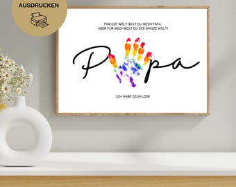 Handafdruk sjabloon voor papa | Digitaal downloadcadeau | DIY kinderhandafdruk | Cadeau van kinderen | A4 PDF om af te drukken