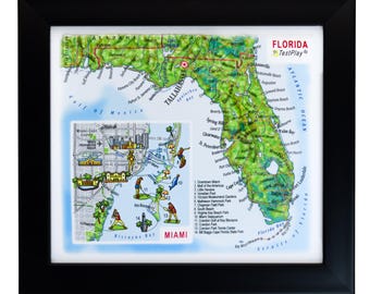 Florida and Miami 3D Raised Relief Map