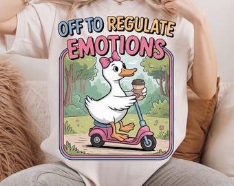Goose Riding Scooter Coffee PNG, Mental Health Humor Graphic, Cartoon Illustration (Digital Download)