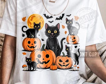 Black Cat Pumpkin PNG: Gothic Halloween Clipart (Digital Download)
