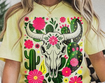 Floral Cow Skull PNG: Western Cowgirl Sublimation Design (Digital Download