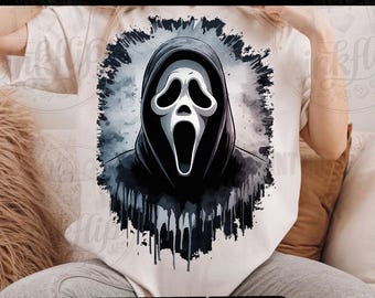 Horror Movie Mask, Retro Slasher Graphic, Black & White Vibe, Sublimation PNG Download