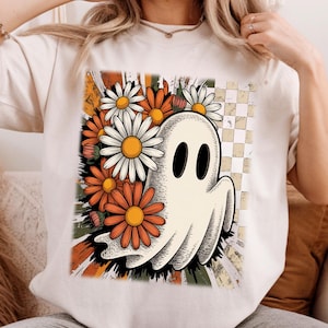 Halloween Fall Ghost PNG, Boho Pumpkin Autumn Vibes PNG, Girly Floral Halloween PNG, Spooky Season Sublimation File for Cricut Shirts