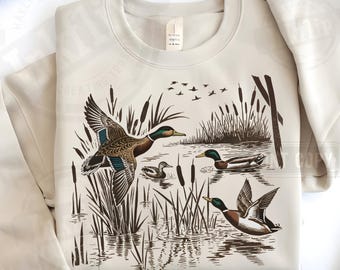 Retro Flying Mallard Duck PNG, Hunting Sublimation (Digital Download)