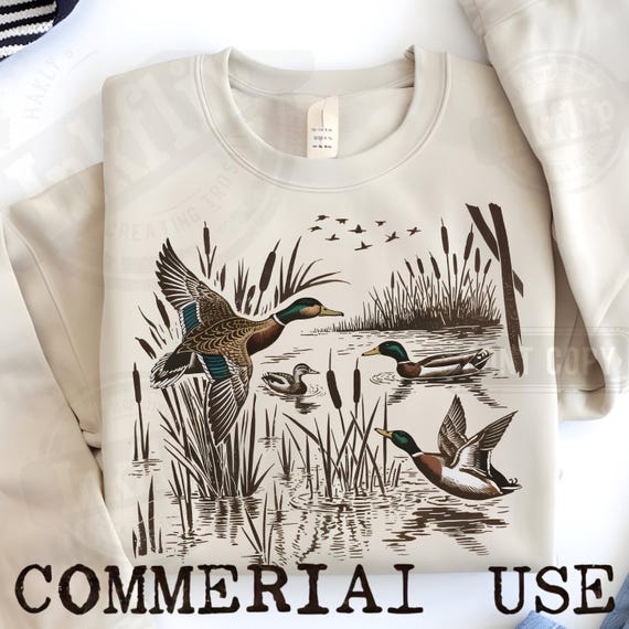 Retro Flying Mallard Duck PNG, Hunting Sublimation (Digital Download)