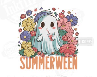 Retro Summer Halloween PNG: Ghost Cocktails Design (Digital Download)
