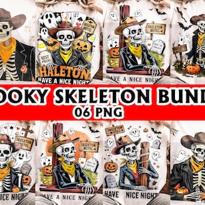 Spooky Western Skeleton 8 PNG Bundle, Halloween Cowboy Sublimation Design, Pumpkin Ghost Clipart, Trendy Halloween, Vintage Motel PNG