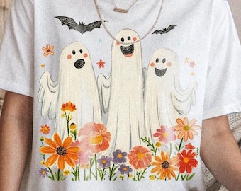 Floral Ghost Halloween PNG: Retro Spooky Season Clipart (Digital Download