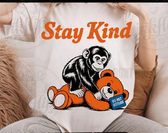 Baby Monkey Plush Toy Illustration PNG, Stay Kind Design (Digital Download)