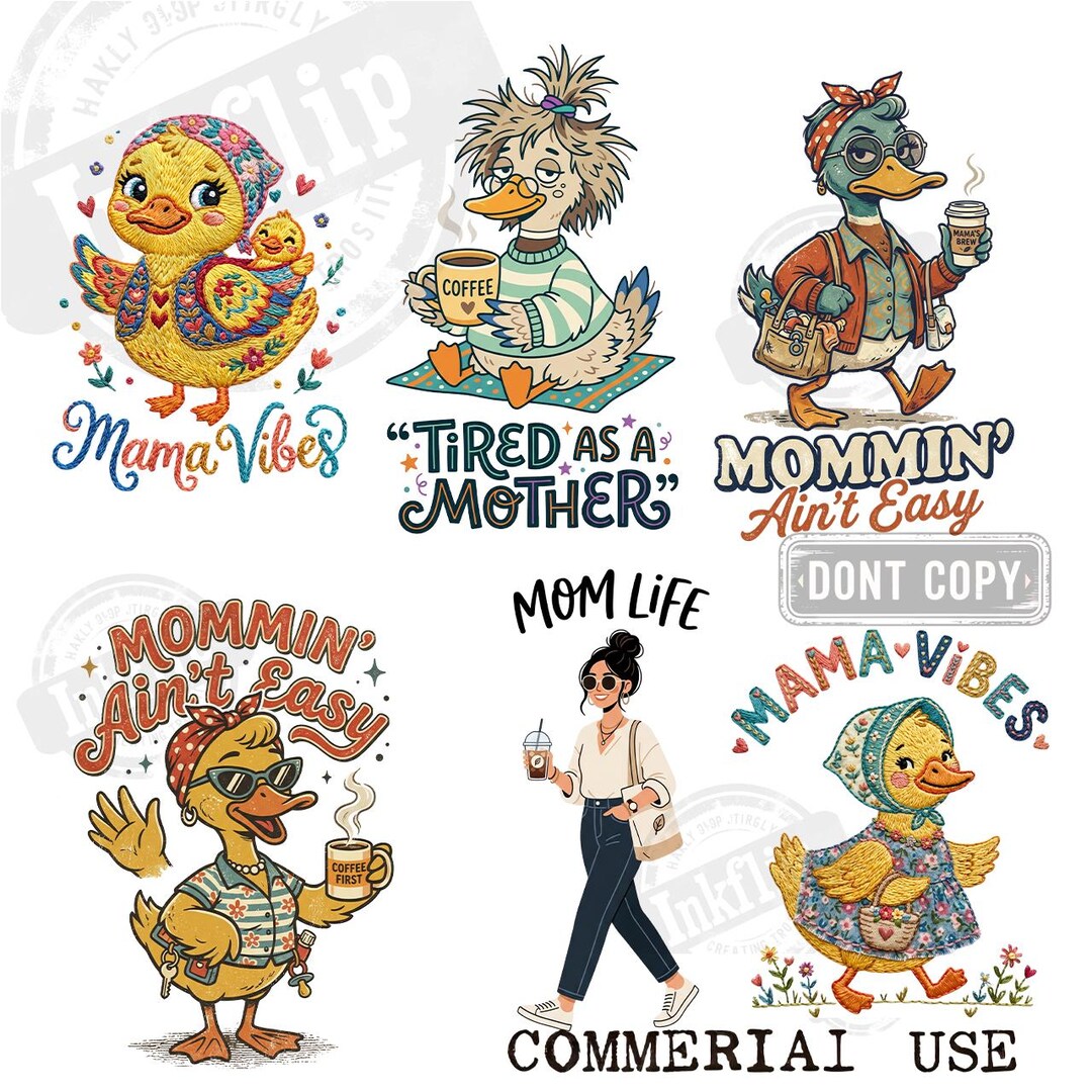 Mama Vibes & Mommin' Ain't Easy Duck PNG Set – 6 Cute Designs ...