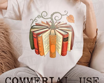 Fall Book Pumpkin PNG, Retro Autumn Sublimation Design (Digital Download)