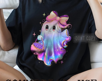 Paquete de imágenes PNG de fantasmas iridiscentes, imágenes prediseñadas retro de Halloween (descarga digital)