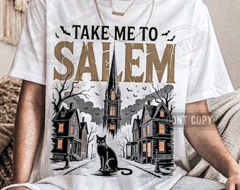 Retro Halloween PNG: Vintage Salem Town Graphic (Digital Download, Commercial Use OK)