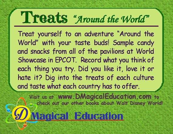 Treats Around The World Showcase At Epcot Disney World Book Snacks Candy Passport Travel Books Florida Scavenger Hunt Autograph Trivia - 