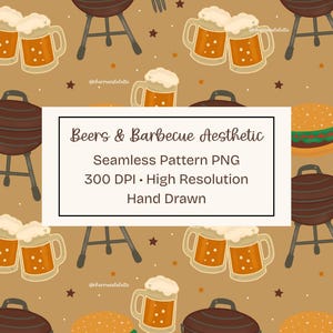 Summer BBQ Seamless Pattern PNG | Grill Beer Burger Digital Paper | Commercial Use Pattern | Sublimation Background