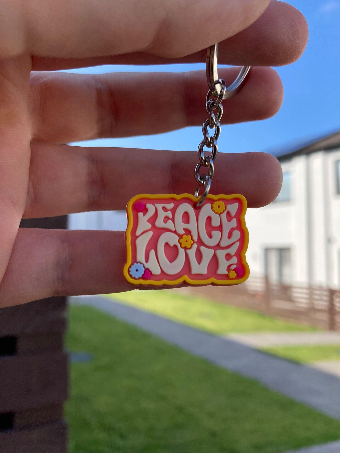 Peace and Love Keychain - Etsy