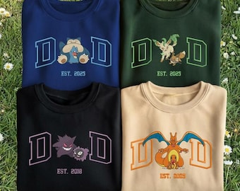 Custom PokaDad Embroidered Shirt, Persionalized Anime Characters Sweatshirt, Anime Father's Day Gift, Birthday Gift For Dad, Pocket Beast