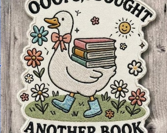 Oops I Bought Another Book Patch, Funny Book Lover Embroidered Patch, Cute Duck Reading Iron On Patch, Reader Jacket Backpack Gift