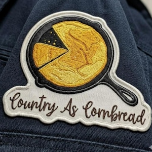 Country as Cornbread Patch | Funny Southern Iron-On Embroidered Patch | Country Girl Gift, Western Jacket Hat Backpack Badge