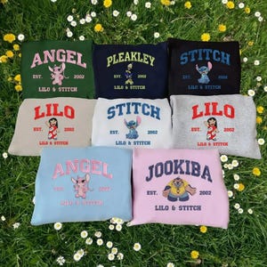 Sudadera bordada con el personaje de Lilo y Stitch, sudadera con capucha de dibujos animados, camiseta de San Valentín, pareja de Stitch y ángel, regalos de cumpleaños imagen 1