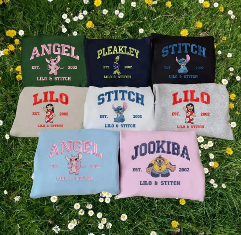 Sudadera bordada con el personaje de Lilo y Stitch, sudadera con capucha de dibujos animados, camiseta de San Valentín, pareja de Stitch y ángel, regalos de cumpleaños imagen 1