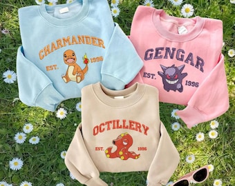 Anime Poke Embroidered Youth Sweatshirt, Anime Manga Shirt, Anime Lovers, Family Trip Shirt