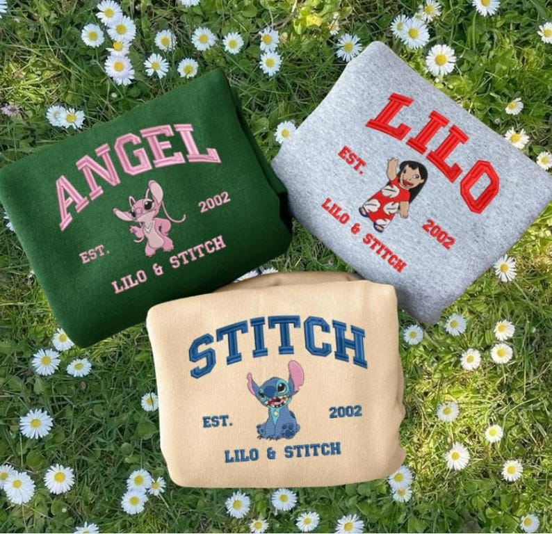 Sudadera bordada con el personaje de Lilo y Stitch, sudadera con capucha de dibujos animados, camiseta de San Valentín, pareja de Stitch y ángel, regalos de cumpleaños imagen 2