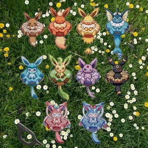 Full Set Eeveelutions Custom Embroidered Iron-On Patches - Kawaii Eevee, Sylveon, Umbreon, Espeon Anime Badge - Cute Pastel Aesthetic Gift
