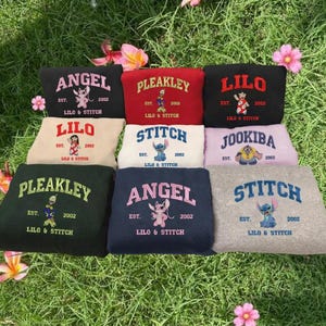 Sudadera bordada con el personaje de Lilo y Stitch, sudadera con capucha de dibujos animados, camiseta de San Valentín, pareja de Stitch y ángel, regalos de cumpleaños imagen 3