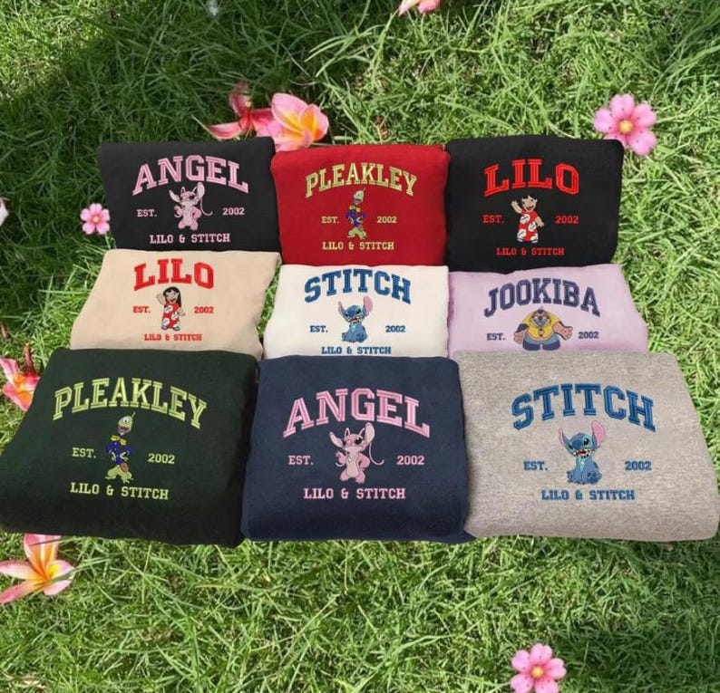 Sudadera bordada con el personaje de Lilo y Stitch, sudadera con capucha de dibujos animados, camiseta de San Valentín, pareja de Stitch y ángel, regalos de cumpleaños imagen 3
